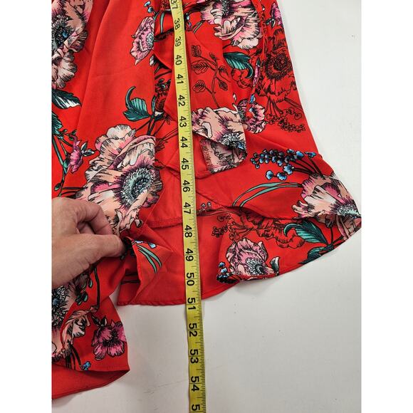 The haute project Medium boho peasant floral high low wrap dress coral red EUC - Picture 9 of 11